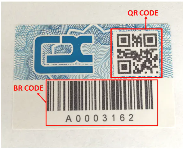 security sticker with QR code and PIN code